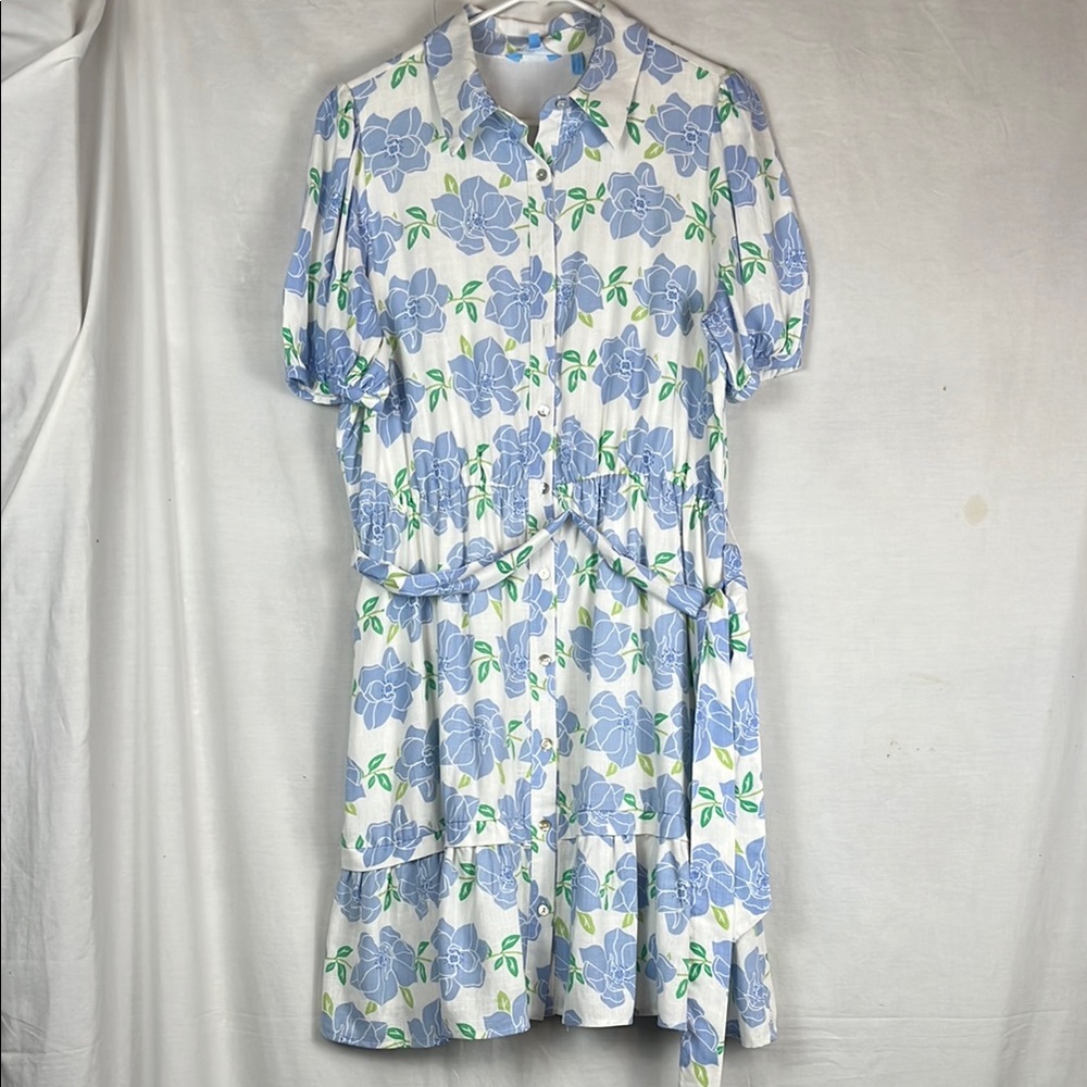 Draper James White Midi Dress with Blue Floral Print